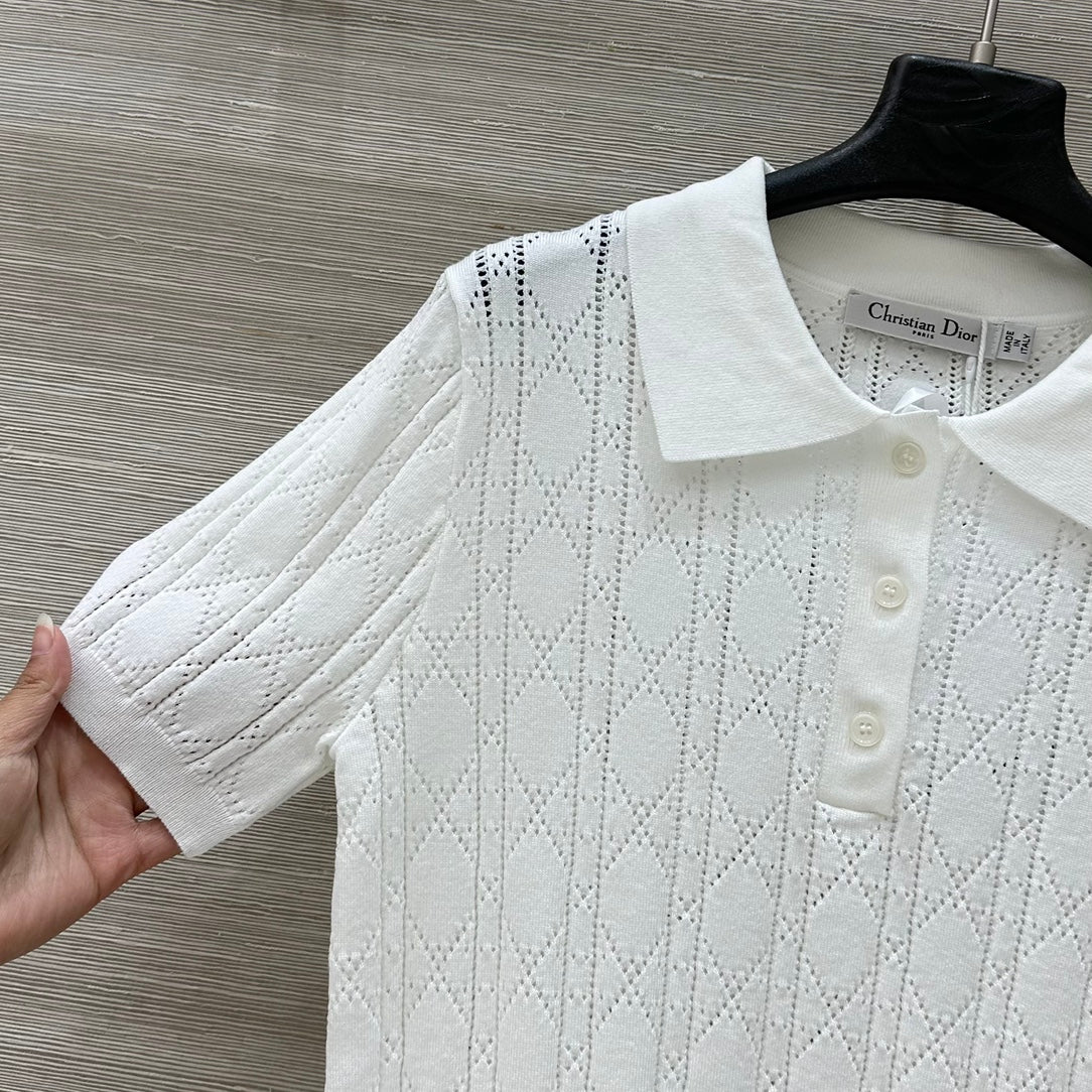Celebrity style hollow polo short-sleeved top