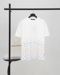 25SS Gradient Crystal Sequin Knitted Short Sleeve Top with Multicolor Old Flower Pattern