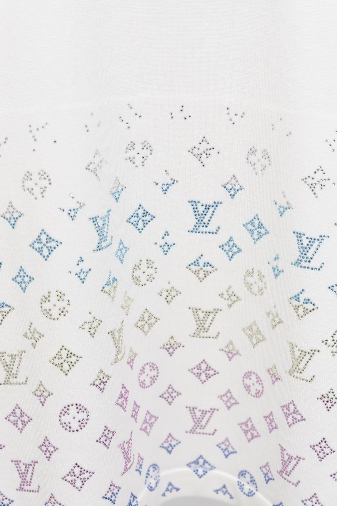 25SS Gradient Crystal Sequin Knitted Short Sleeve Top with Multicolor Old Flower Pattern