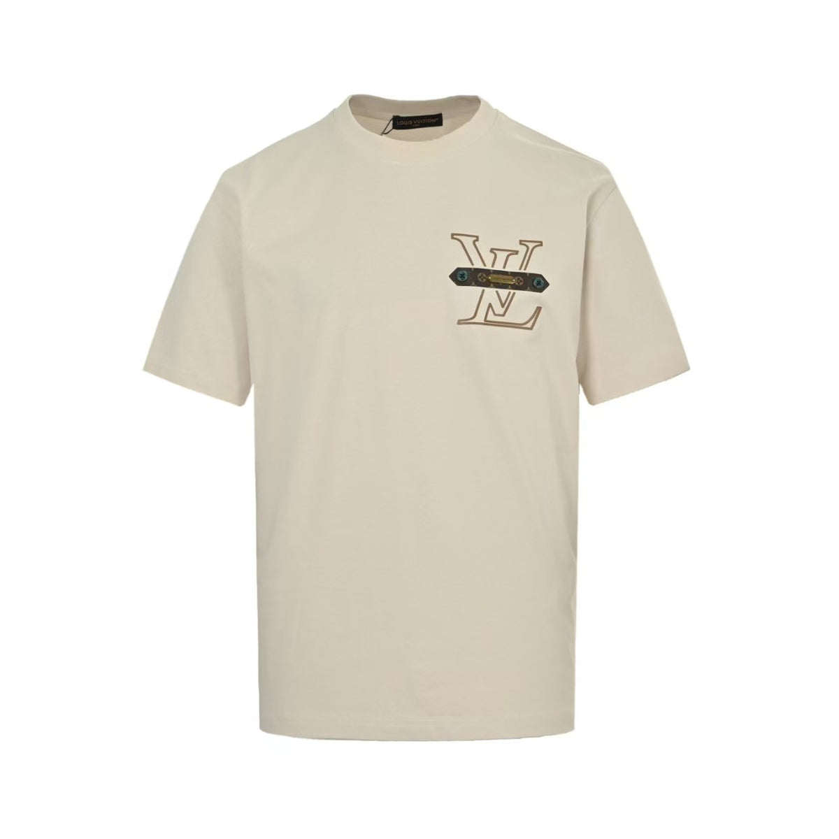 L's2025's latest leather and metal logo pendant T-shirt