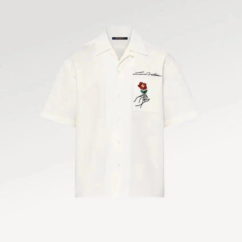 L's 24ss White shirt with rose embroidery