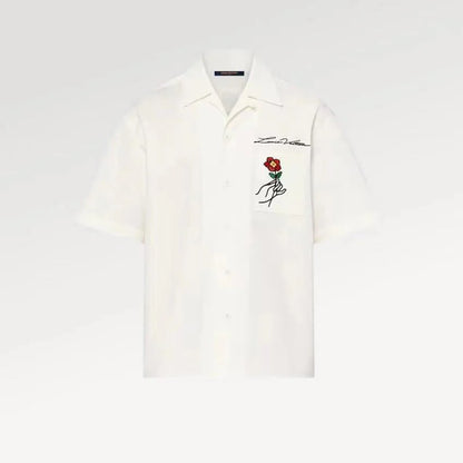 L's 24ss White shirt with rose embroidery