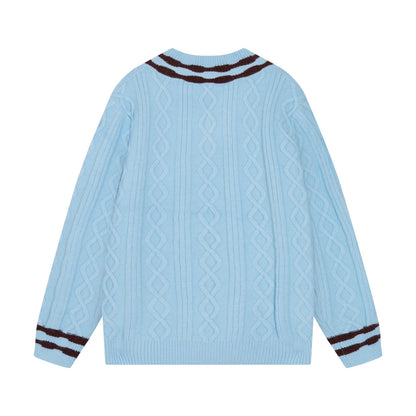 L's striped striped V-neck sweater sweatshirt