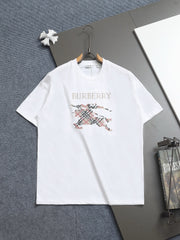 Bu's 2025 latest and top-level grid spliced embroidery T-shirt
