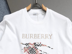 Bu's 2025 latest and top-level grid spliced embroidery T-shirt