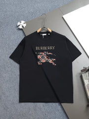 Bu's 2025 latest and top-level grid spliced embroidery T-shirt