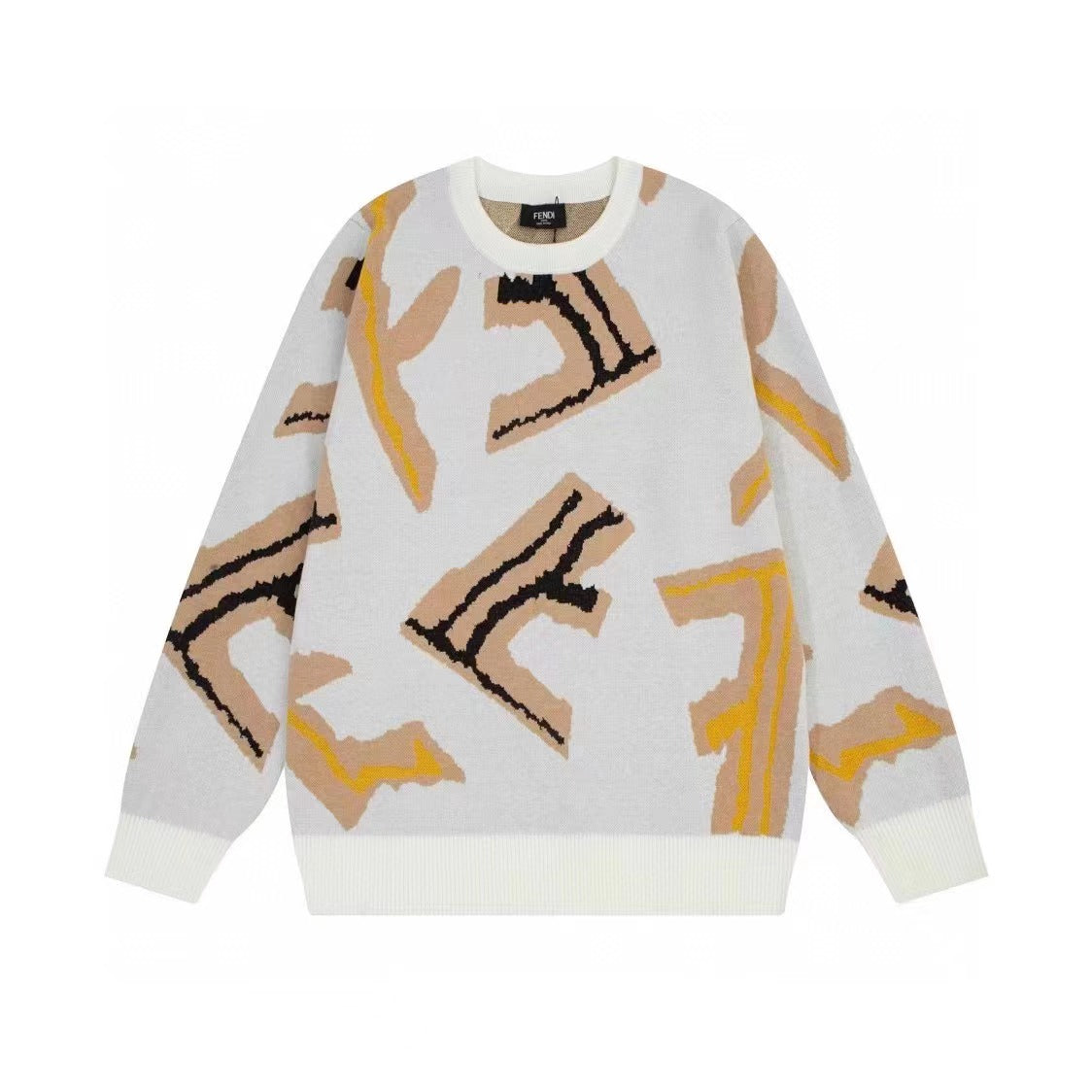 Yellow Print F Letter Knitted Sweater