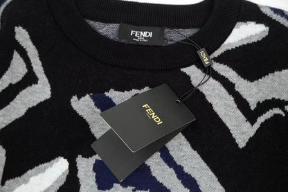 White Print F Letter Knitted Sweater